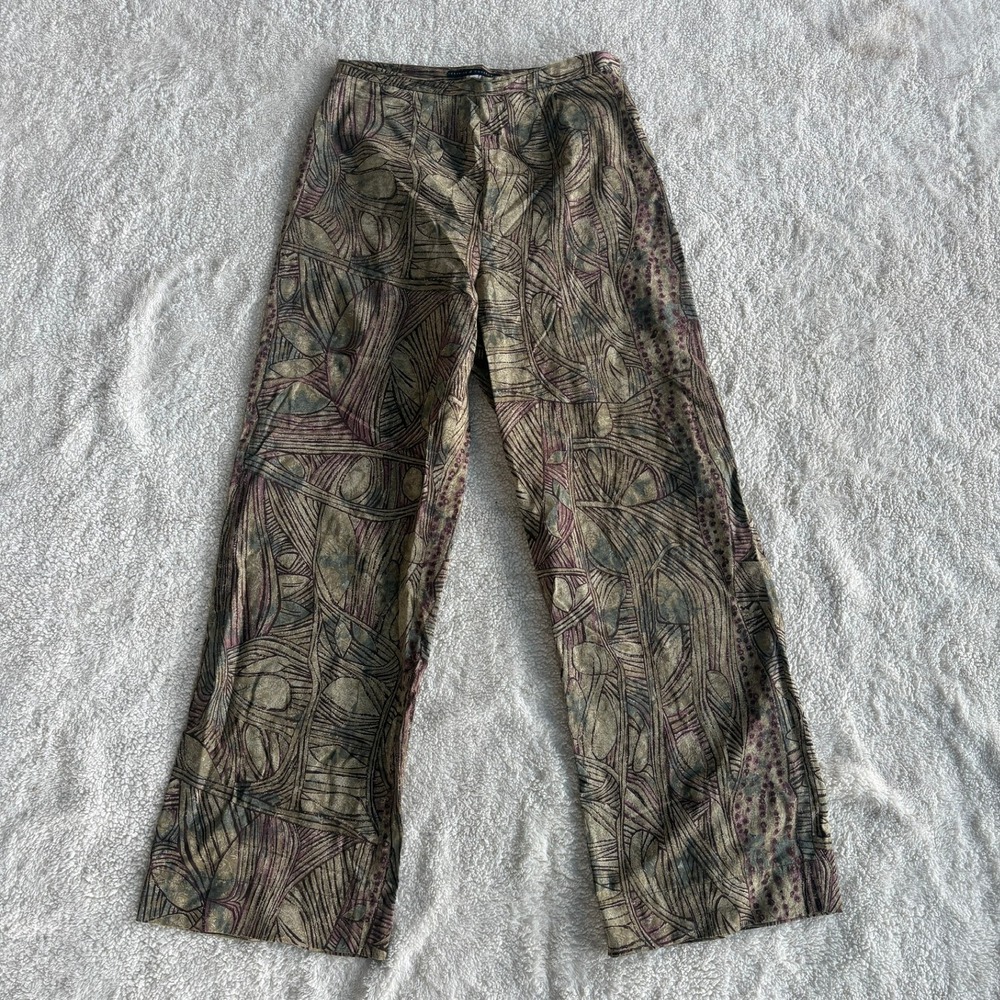 Peruvian Connection‎ Womens 8 Pima Cotton Abstract Wide Leg Pants Side Zip Brown